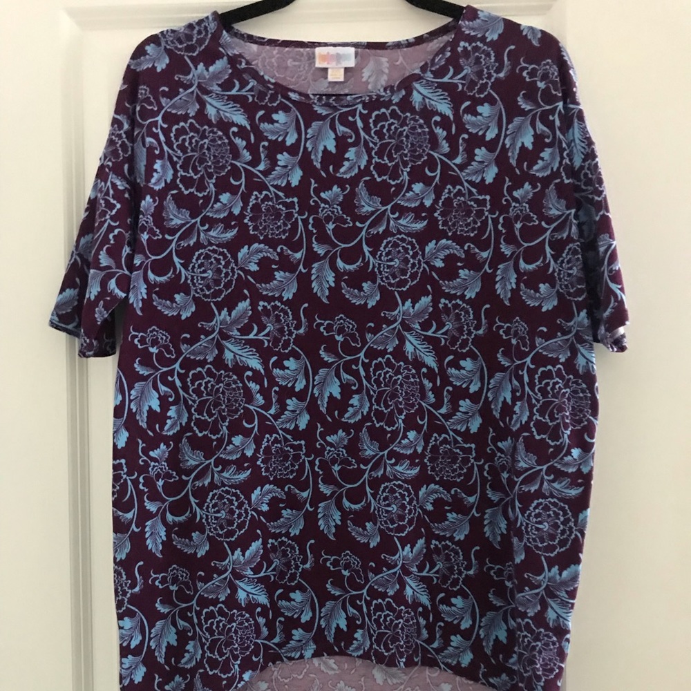 LuLaRoe Irma Deep Purple w Aqua Flowers Size XXS